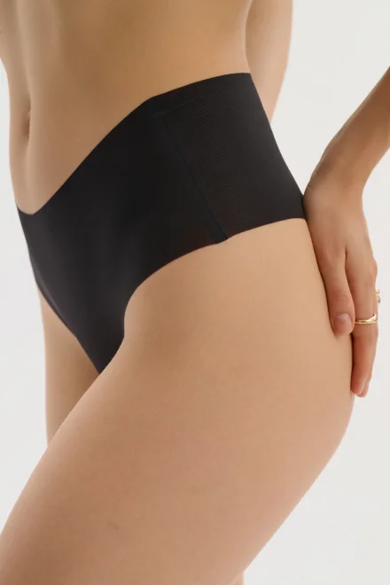 Bezešvé brazilky Mousse s vyšším pasem – laserově střižené - Černá