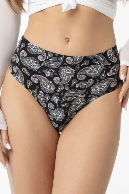 Tanga Paisley - vyšší pas - Černo-barevná