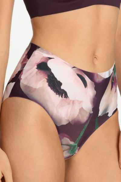Kalhotky Velvet Bloom - vyšší pas - Fialovo-barevná