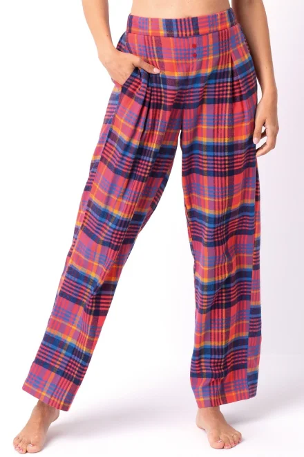 Pyžamové kalhoty LHE 483 - flanel - Růžovo-tmavěmodrá