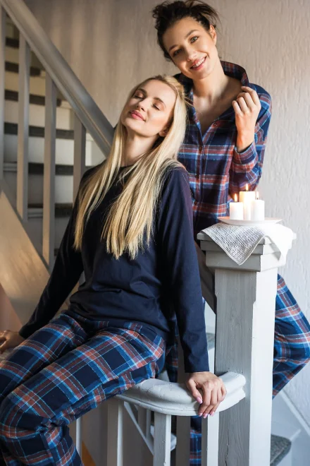 Dámske pyžamo 432 B25 - bavlna - Tmavomodrá
