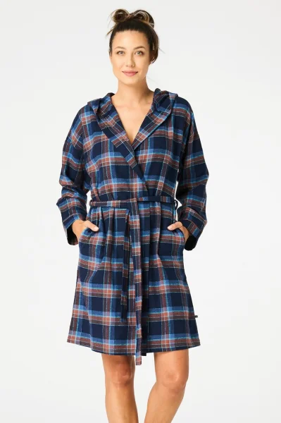 Dámský župan 431 B25 - flanelová bavlna - Tmavě modrá