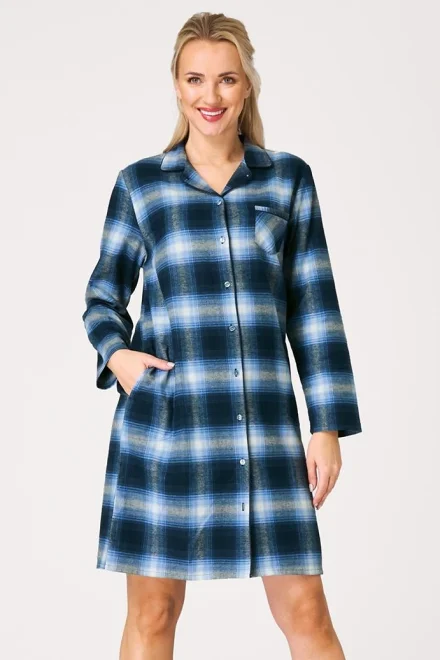 Noční košile 465 B26 - bavlněný flanel - Modrá