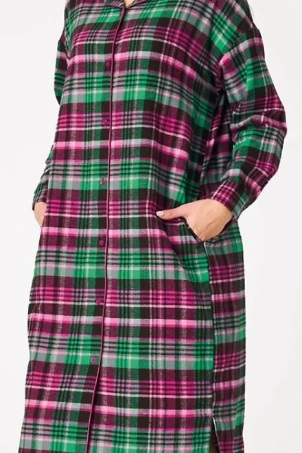 Noční košile 414 B26 - bavlněný flanel - Zeleno-růžová