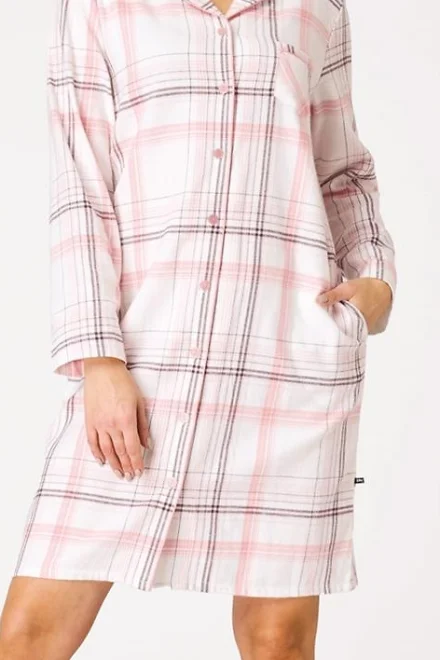 Noční košile 415 B26 - bavlněný flanel - Bielo-ružová