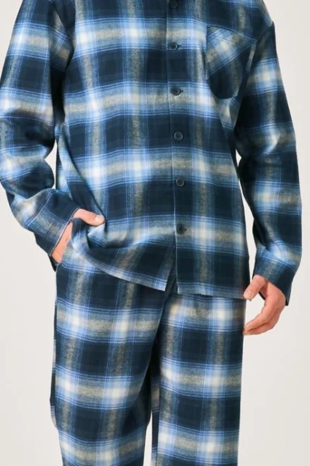Pánske pyžamo 432 B26 - bavlněný flanel - Modrá