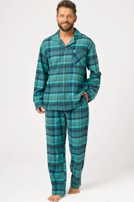 Pánské pyžamo 048 B26 - bavlněný flanel - Zelená