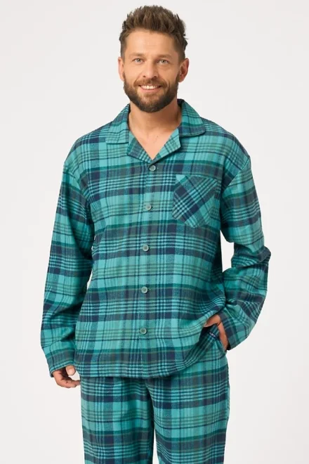 Pánské pyžamo 048 B26 - bavlněný flanel - Zelená
