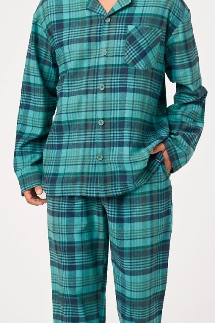 Pánské pyžamo 048 B26 - bavlněný flanel - Zelená