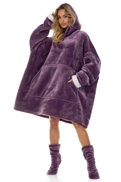 Teplá a měkká oversize mikina Hoodie - Fialová