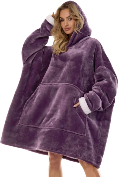 Teplá a měkká oversize mikina Hoodie - Fialová