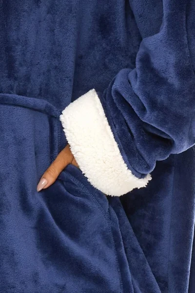 Huňatá oversize mikina 2467 - s kapucí - Modrá