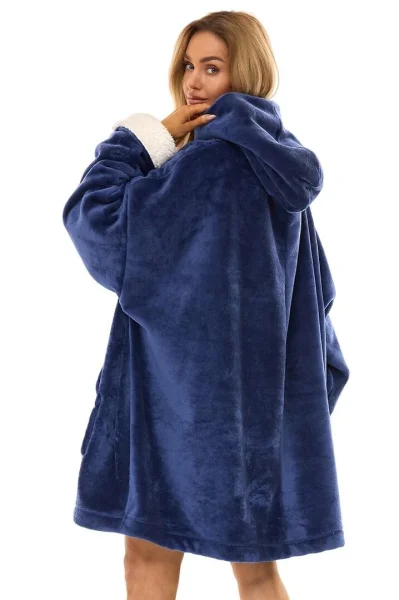 Huňatá oversize mikina 2467 - s kapucí - Modrá
