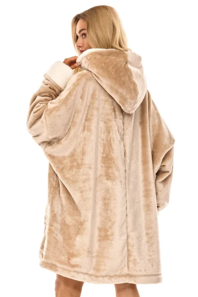 Huňatá oversize mikina 2467 - s kapucí - Světle béžová