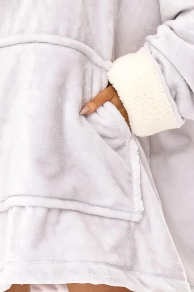 Huňatá oversize mikina 2467 - s kapucí - Světle šedá