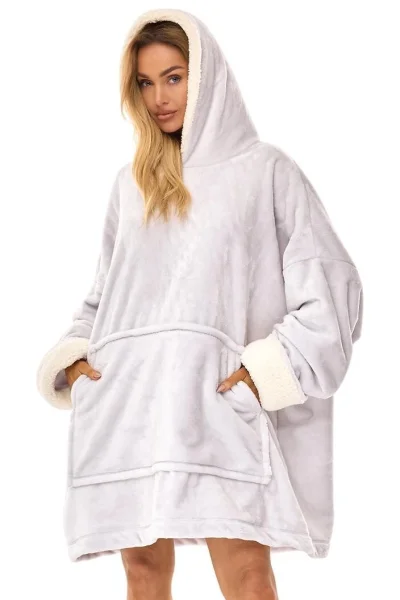 Huňatá oversize mikina 2467 - s kapucí - Světle šedá