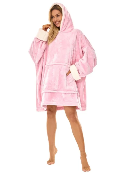Huňatá oversize mikina 2467 - s kapucí - Světle růžová