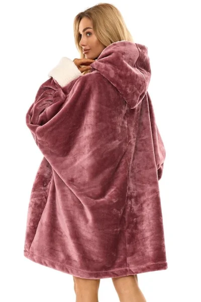 Huňatá oversize mikina 2467 - s kapucí - Starorůžová