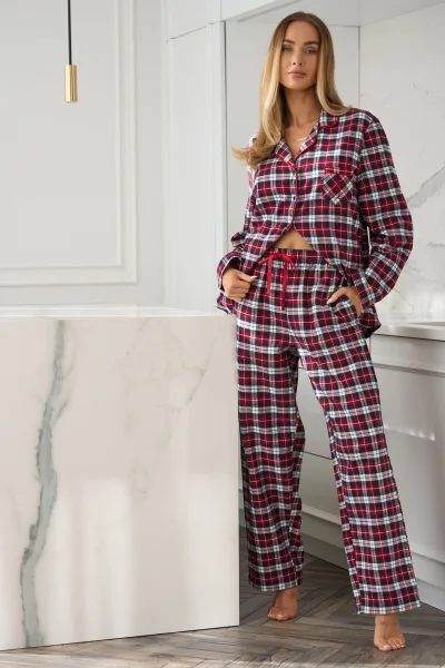 Propínací dámské pyžamo Roxy - flanelová bavlna - Červená