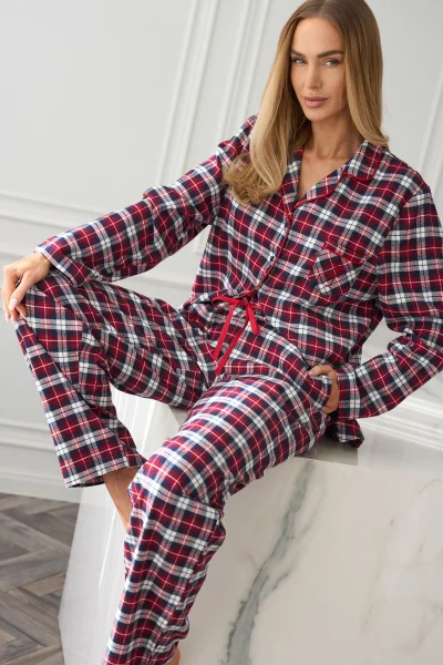 Propínací dámské pyžamo Roxy - flanelová bavlna - Červená