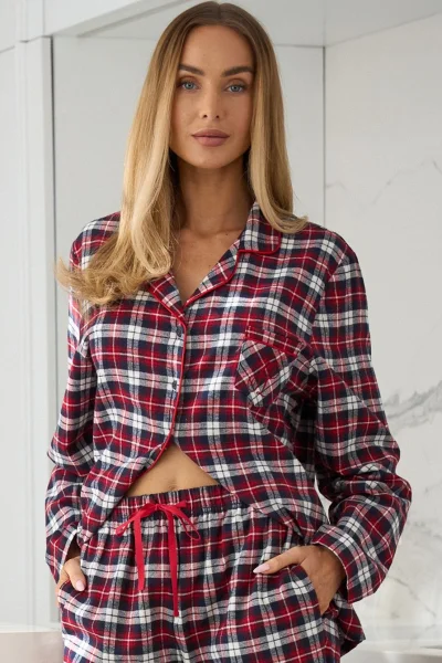 Propínací dámské pyžamo Roxy - flanelová bavlna - Červená