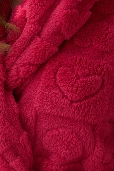 REDMAL Teplý a huňatý dámský župan Valentine - s kapucí - Malinově červená