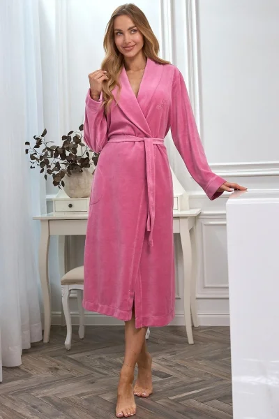 Dámský župan 2620 - velur - Tmavě růžová