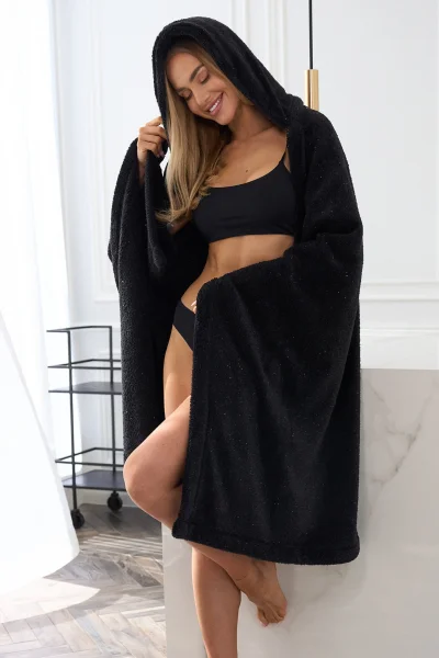 Huňatý oversize přehoz 110 × 160 cm Hoodie - s kapucí - Černá