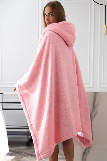 Huňatý oversize přehoz 110 × 160 cm Hoodie - s kapucí - Světle růžová