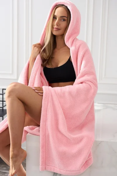 Huňatý oversize přehoz 110 × 160 cm Hoodie - s kapucí - Světle růžová