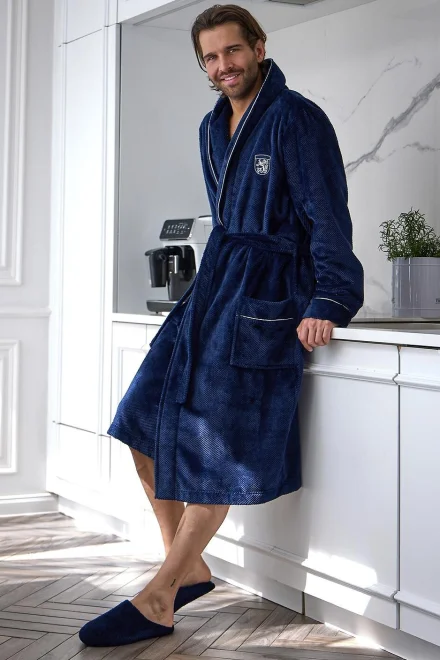 Pánský dlouhý župan Elegant - Tmavě modrá