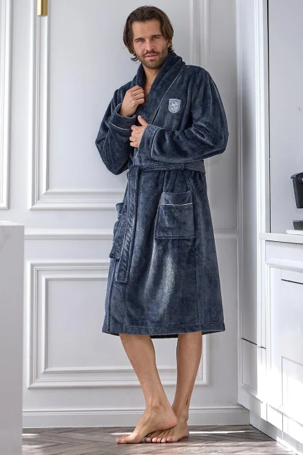 Pánský dlouhý župan Elegant - Tmavě šedá