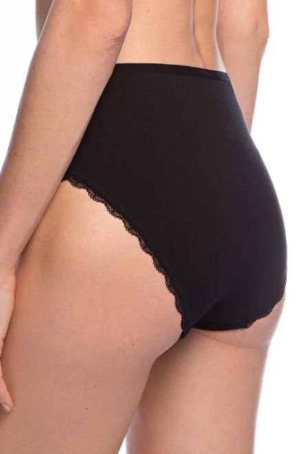 2 PACK - kalhotky L-VIS1562 - vysoké z viskózy - Béžovo-černá