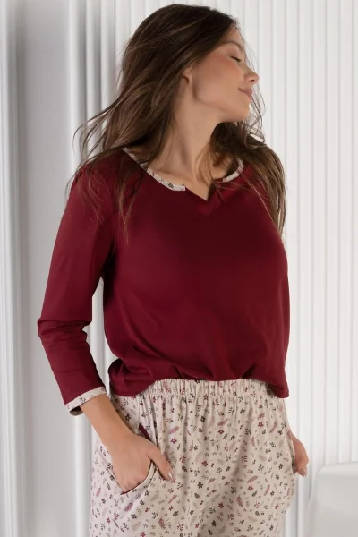 Dámské pyžamo Wildflower - bavlna - Červeno-krémová