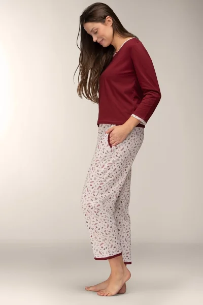 Dámské pyžamo Wildflower - bavlna - Červeno-krémová