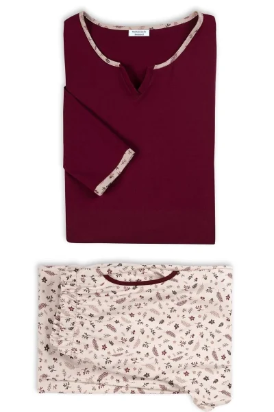 Dámské pyžamo Wildflower - bavlna - Červeno-krémová
