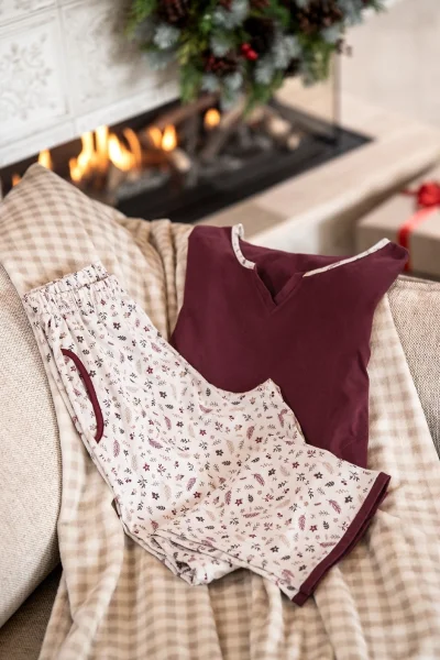 Dámské pyžamo Wildflower - bavlna - Červeno-krémová