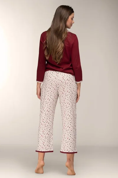 Dámské pyžamo Wildflower - bavlna - Červeno-krémová