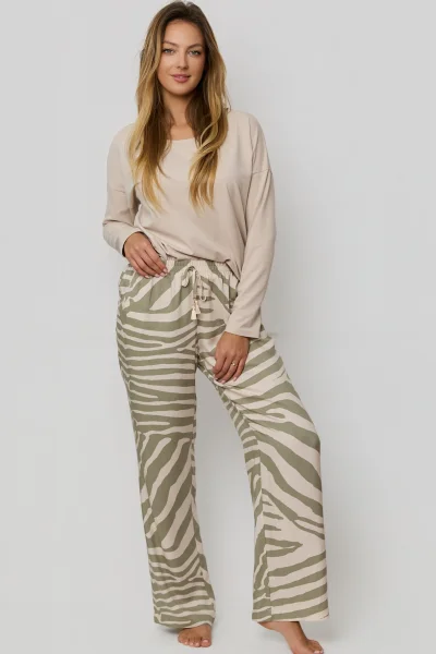 Dámské dlouhé pyžamo Selene - bavlna - Béžová