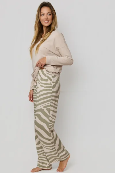 Dámské dlouhé pyžamo Selene - bavlna - Béžová