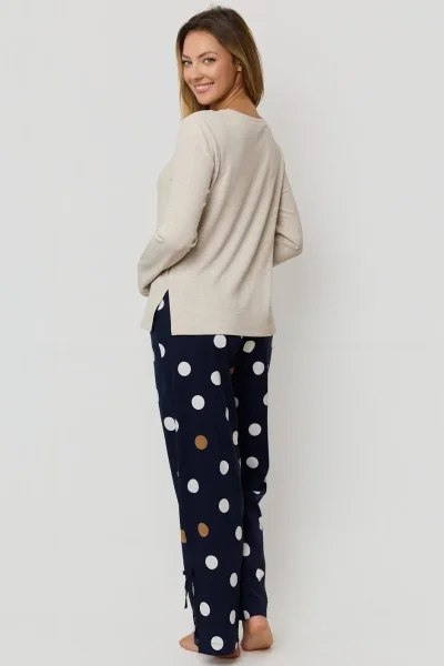 Dámské dlouhé pyžamo Oceane - viskóza - Béžovo-modrá