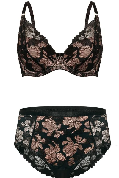 Kalhotky Hanna - vyšší pas - Černo-béžová