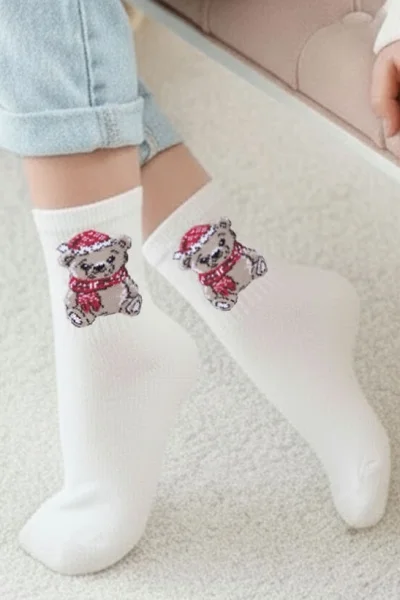ECR Dívčí ponožky 1306-009 - medvídek - Ecru