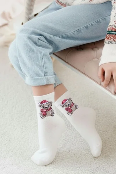 ECR Dívčí ponožky 1306-009 - medvídek - Ecru