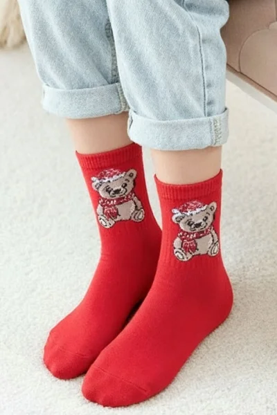 RED Dívčí ponožky 1306-009 - medvídek - Červená