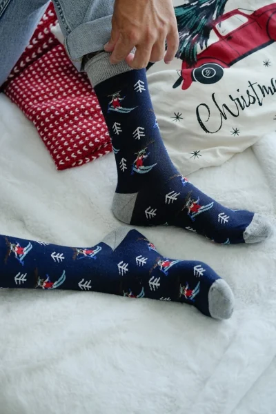 BLU Pánské ponožky 1290-031 - sobík na lyžích - Modrá