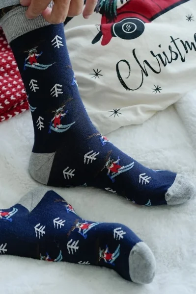 BLU Pánské ponožky 1290-031 - sobík na lyžích - Modrá