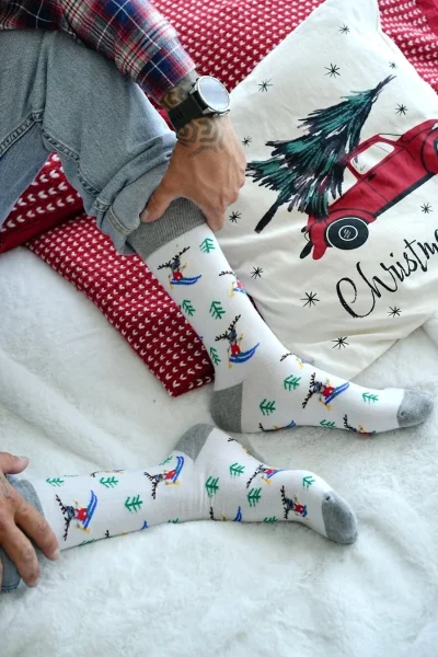 WHI Pánské ponožky 1290-031 - sobík na lyžích - Bílá