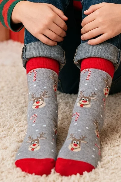 LIGGRA Vánoční ponožky 1290-029 - sobík - Světle šedá