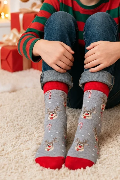 LIGGRA Vánoční ponožky 1290-029 - sobík - Světle šedá